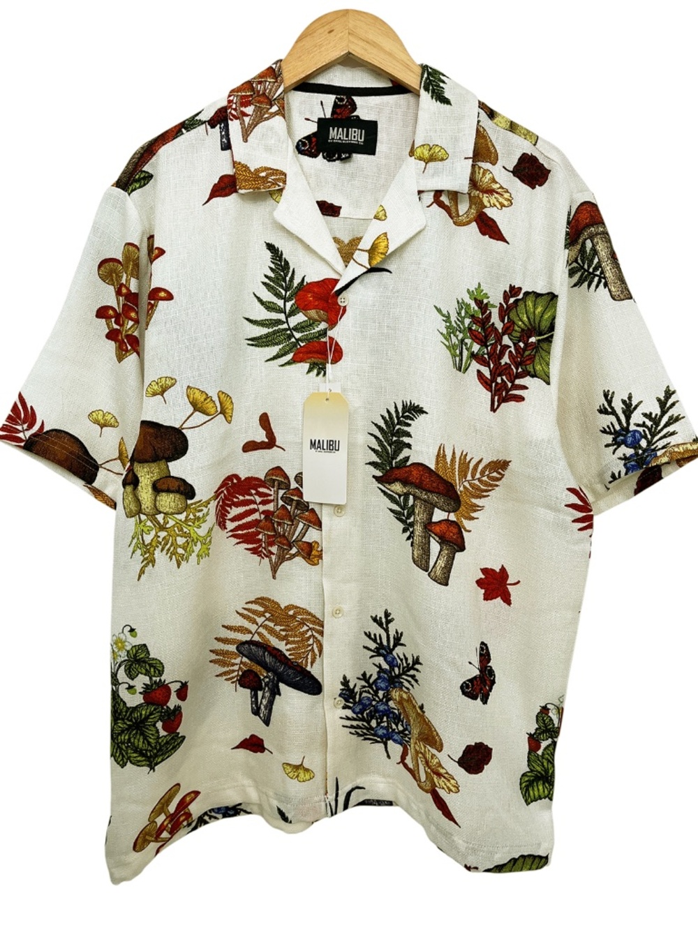 Malibu Men’s Mushroom Print Shirt XL Short Sleeve Button Up Lightweight NWT